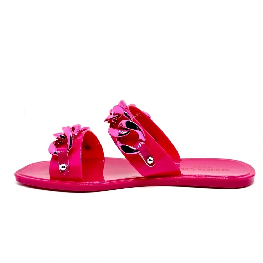 Kenneth Cole New York Women's Sandals Naveen Chain Jelly Flat Slide Pink Size 7